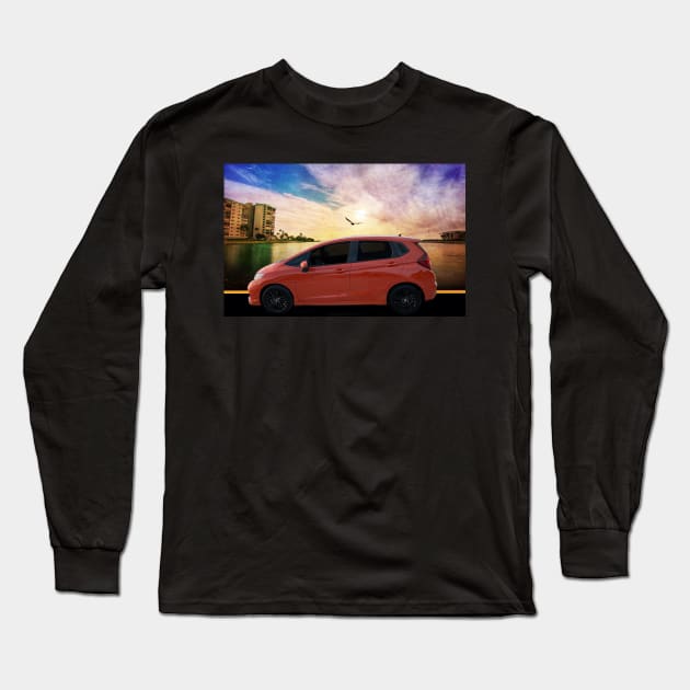 Honda Fit at The Beach Long Sleeve T-Shirt by CreativePhil